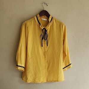 Elegant Yellow Blouse with Black Accents